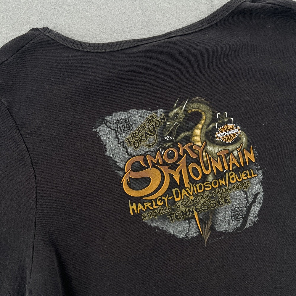 Harley Davidson I Rode The Dragon Tee Womens XL Black Scoop Neck Smokey Mountain